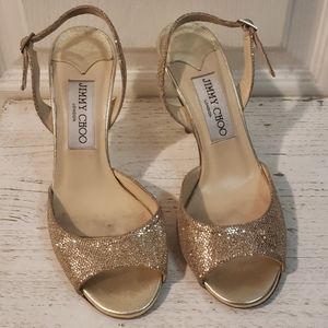 Jimmy Choo Gold Glitter Sandals